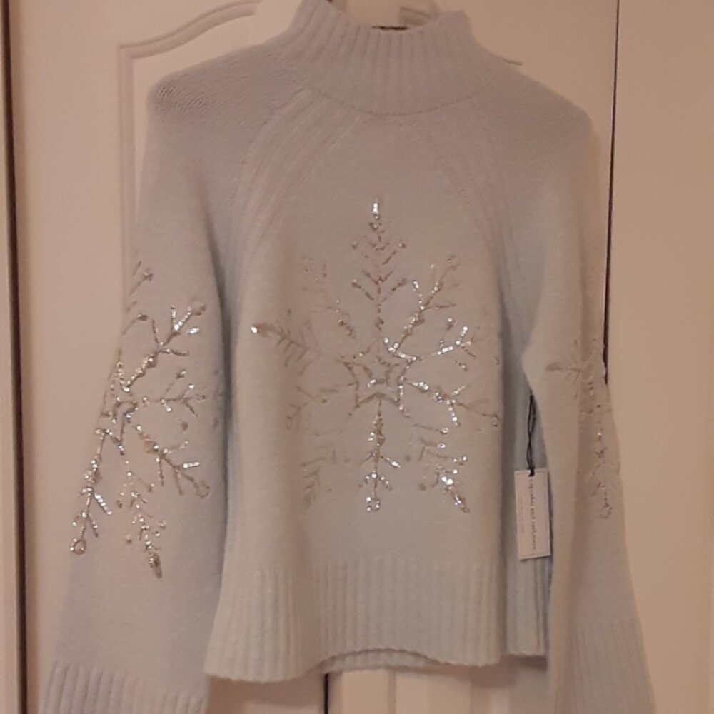 Mock Neck Sweater with Sequin Snowflakes